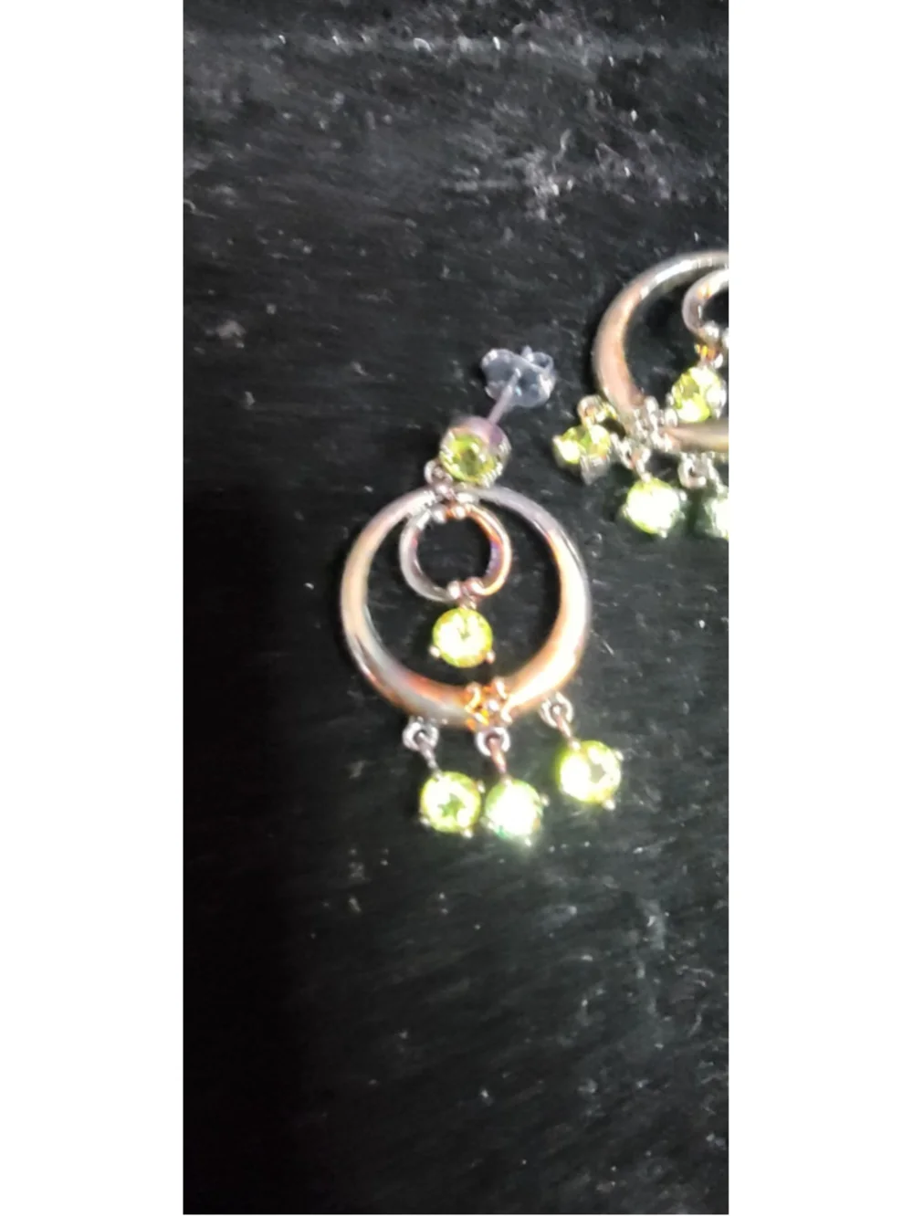 Y2K Sterling Silver Rainbow CZ & Green Peridot Dangle Earrings 925 Thailand